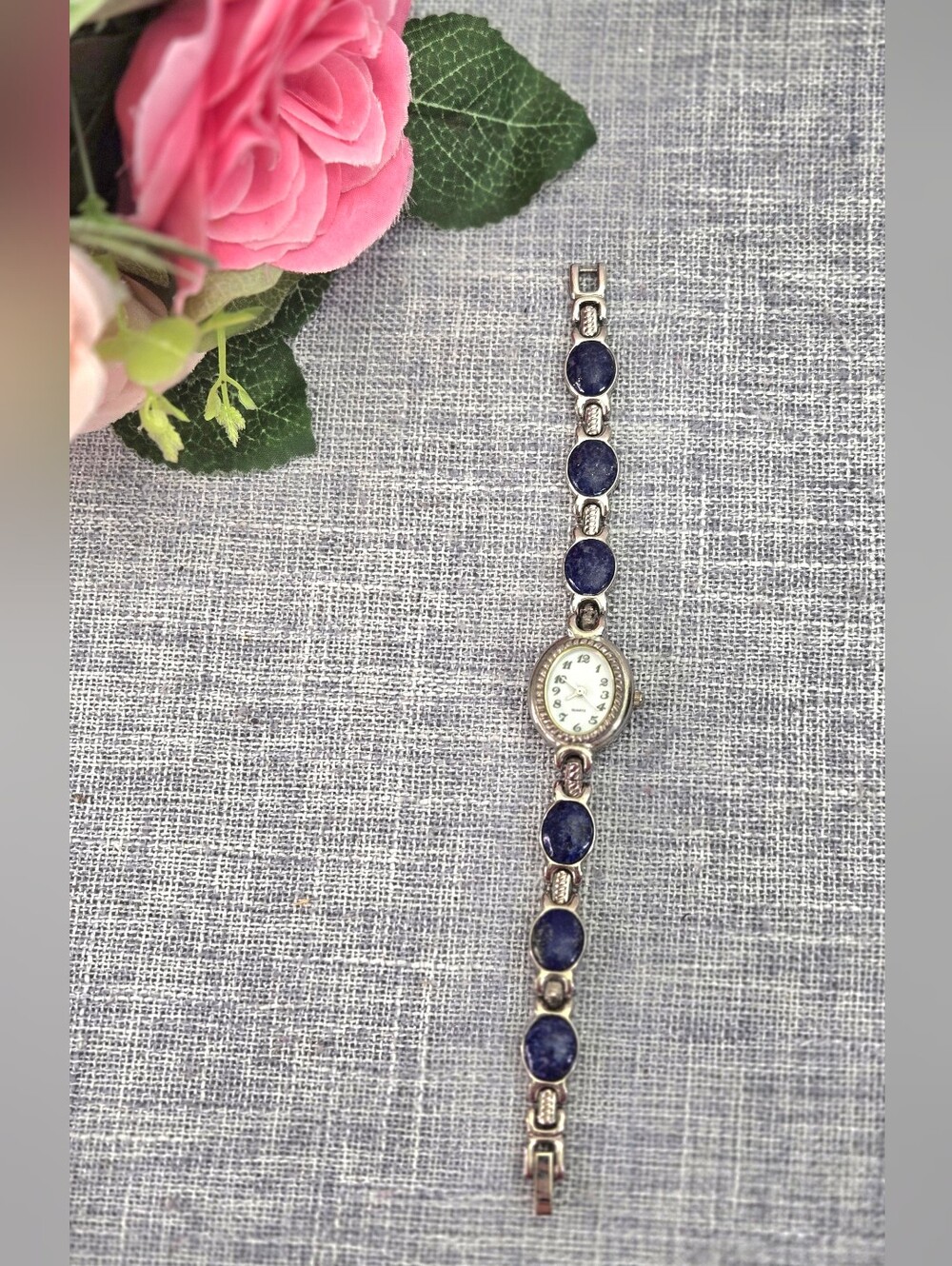 Vintage Unbranded Reversible Flip Face Watch Blue Lapis Lazuli Bracelet Working